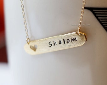 personalized gold bar necklace with open heart, personalized initial necklace, dainty, simple necklace birthday, wedding, bridesmaid gifts