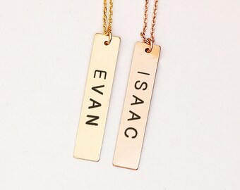 Rose Gold Personalized name Bar Necklace / Customized Initial Pendant Necklace / Long Necklace Rose Gold /Initial Bar Necklace