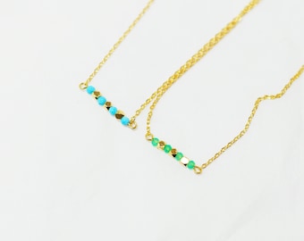 Colar de contas de turquesa e menta em ouro, Colar de contas de turquesa em ouro, Colar de contas de menta em ouro, Ideia para presente, Colar feminino, contas