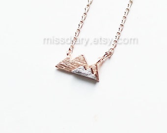 Rose Gold Mountain layered Necklace, Dainty Mountain Necklace, two tone Mountain Necklace, Mountain Charm, Nature Jewelry, gift ideas