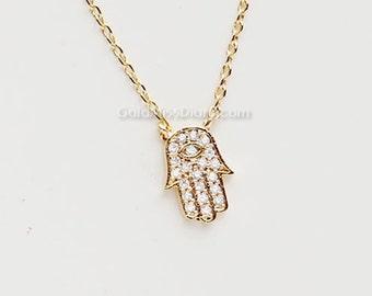 Colar Hamsa de cristal dourado, colar de mão Hamsa, colar Mão de Fátima, mau olhado, presentes de casamento, presentes de dama de honra, aniversário, ideias para presentes