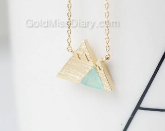 Mint Gemstone Mountain Necklace, dainty mint Mountain Necklace, Snowy Mountain Necklace, Mountain Charm, Nature Jewelry, gift ideas