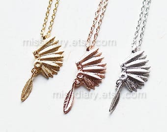 Indian necklace, Indian head necklace, Indian chief necklace, feather necklace, chiefhead necklace, chef head, birthday gift