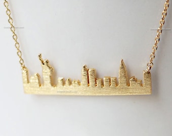 Collar con el horizonte de Nueva York en oro, collar con barra de Nueva York, collar con barra de ciudad, joyas de EE. UU., recuerdo de Nueva York, collar con el horizonte de la ciudad