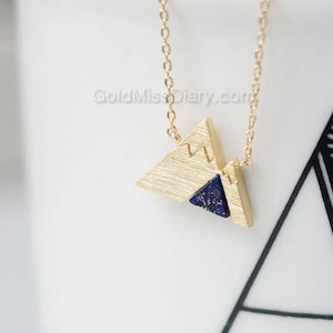 Gold Navy Gemstone Mountain Necklace, dainty Navy Mountain Necklace, Snowy Mountain Necklace, Mountain Charm, Nature Jewelry, gift ideas