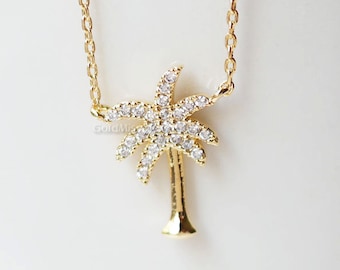 小さなクリスタルのゴールドのパームツリーネックレス、上品なパームツリーペンダントネックレス、結婚祝い、花嫁介添人への贈り物、誕生日プレゼント、ギフトのアイデア