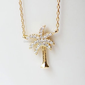 tiny crystal Palm Tree Necklace in gold, Dainty palm tree Pendant Necklace, wedding gifts, bridesmaid gifts, birthday gifts, gift ideas