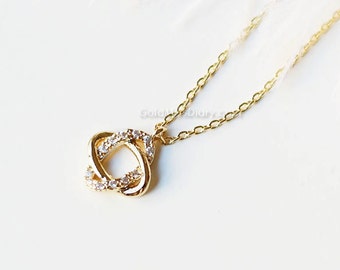 Gold Gram knot necklace with cubic zirconia, dainty, everyday, simple, birthday, wedding, bridesmaid jewelry, gift ideas