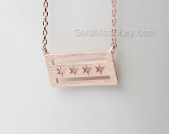 dainty Chicago flag necklace, Chicago Flag necklace, dainty chicago flag necklace, chicago souvenir, chicago love, remember chicago