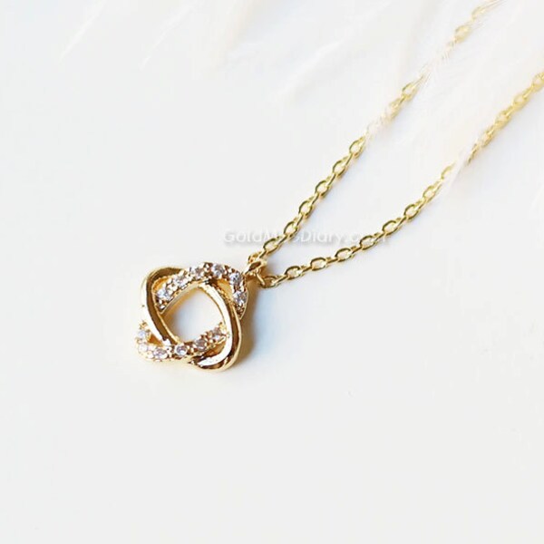 Collar de nudo Gram de oro con circonita cúbica, delicado, cotidiano, sencillo, cumpleaños, boda, joyería de dama de honor, ideas de regalos