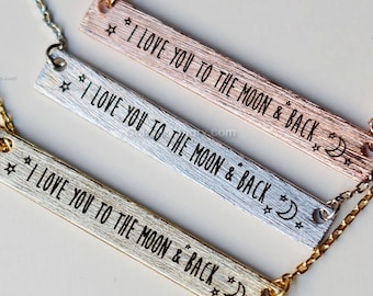 silver "i love you to the moon" bar necklace, dainty bar necklace, simple necklace ,gift ideas, birthday gift