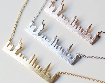 collar de plata del horizonte de Nueva York, collar de bar de Nueva York, collar de bar de la ciudad, joyería de EE. UU., recuerdo Nueva York, collar del horizonte de la ciudad