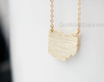 ohio State Necklace in gold, OH state gold necklace, state necklace, simple necklace, necklace for women