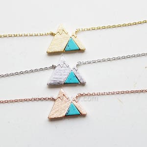 Gemstone Mountain Necklace, dainty turquoise Mountain Necklace, Snowy Mountain Necklace, Mountain Charm, Nature Jewelry, gift ideas