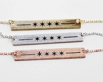 Chicago flag Bar Necklace, Chicago flag Necklace, Chicago bar Necklace, Chicago pride,