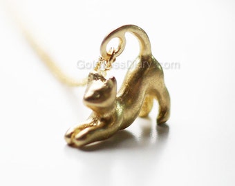 3D CAT NECKLACE, gold cat necklace, cat lover, animal necklace, pet necklace, gift ideas, necklace for cat lover, dainty cat necklace