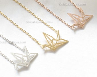 Silver origami Crane Necklace, Crane necklace in Silver, necklace for women, Gift for her / girlfriend gift / bridesmaids gift