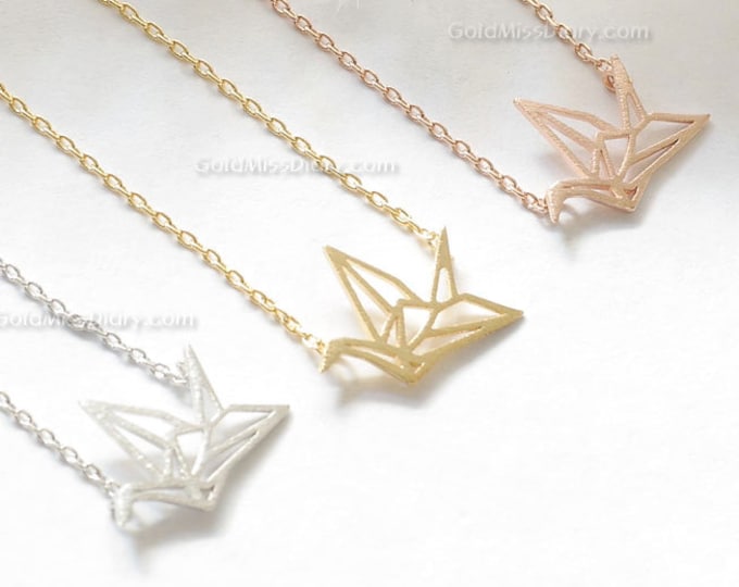 Silver Origami Crane Necklace, Crane Necklace in Silver, Necklace for