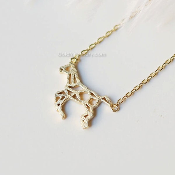 origami horse Necklace, tiny horse necklace, necklace for women, fashion jewelry, Gift for her / girlfriend gift / bridesmaids gift