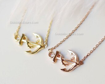 Silver Ships Anchor Necklace, sideways anchor necklace, necklace for women, Dainty, Simple, Layering, Minimalist Necklace