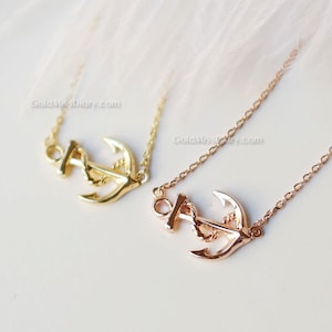 sideways anchor necklace, Ships Anchor Necklace in gold, necklaces for women, Dainty, Simple, Layering, Minimalist Necklace