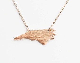 North Carolina state Necklace in Rose Gold, NC state gold necklace, Raleigh necklace