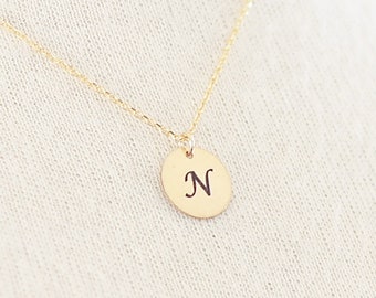 initial gold disk Necklace / Personalized Initial Necklace / customized Gold coin Necklace /  Vermeil Gold Tag on 14k Gold Fill Chain