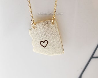 Personalized Arizona State Necklace in Gold, AZ state gold necklace, Arizona state bar necklace, Arizona bar necklace, Phoenix necklace