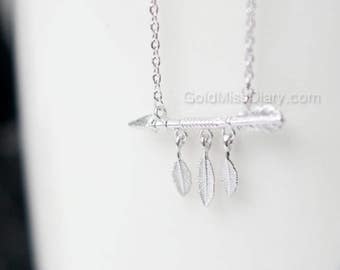 feather Arrow Necklace in silver, dainty simple everyday necklace, boho style arrow Charm, wedding, bridesmaid, birthday gifts,