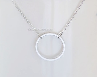 silver Circle karma Necklace / dainty circle Necklace, Eternity, Sterling Silver, Delicate Chain / Dainty Circle Outline