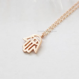 Tiny Hamsa Necklace, rose Gold Hamsa Necklace, Hand of Fatima Necklace, Evil Eye, wedding, bridesmaid, birth day gifts. dainty and simple.