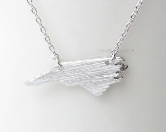 North Carolina state Necklace in Silver, NC state Silver necklace, Raleigh necklace