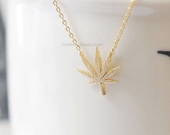 Gold marijuana leaf necklace, Gold cannabis leaf necklace, Gold Pot Necklace, wedding gifts, bridesmaid gifts, gift ideas, birthday gifts