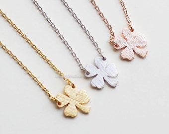 gold Four Leaf Clover Necklace - Sweet and Simple Shamrock for Good Luck, wedding, bridesmaid, birthday gifts, gift ideas