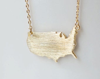 Gold America Charm Necklace, USA Necklace Dainty and Stylish, United States Jewelry, America Necklace, simple bar necklace, gift ideas
