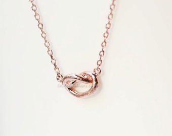 rose Gold Love Knot necklace Tie the Knot necklac/ dainty necklace, everyday, simple, birthday, wedding, bridesmaid jewelry, gift ideas