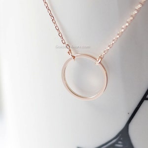 Circle Karma Rose Gold necklace, Infinity, Eternity, Circle, Ring Necklace--dainty, simple, birthday, wedding gifts, bridesmaid gifts