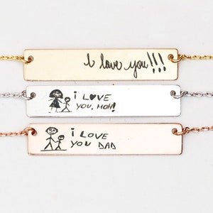 Personalized handwriting necklace/ Handwriting Necklace / Drawing Bar Necklace / Handwriting Jewelry / necklaces for women/ Graduation Gift