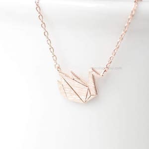 rose gold origami swan Necklace , Paper swan necklace, necklacse for women, Gift ideas / wedding gifts / bridesmaid gifts image 1