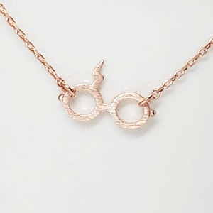 tiny Lightning bolt Glasses Necklace in rose gold, glasses necklace, bolt necklace, cute, gift ideas, women&#39;s necklace. kids necklace
