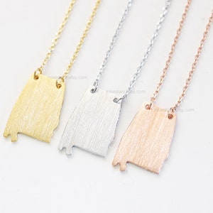 Alabama State Necklace in Gold, AL state gold necklace, alabama state bar necklace, alabama gold bar necklace,