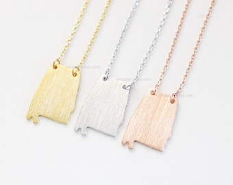 Alabama State Necklace in Gold, AL state gold necklace, alabama state bar necklace, alabama gold bar necklace,