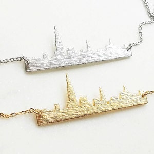 Gold New York skyline necklace, NewYork bar necklace, city bar necklace, USA jewelry, souvenir New York, skyline necklace