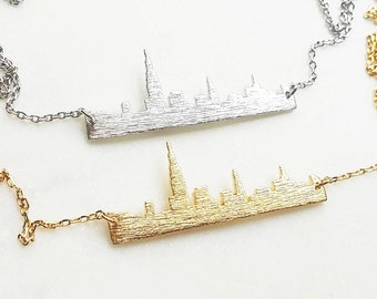 Collar dorado con el horizonte de Nueva York, collar con barra de Nueva York, collar con barra de ciudad, joyas de EE. UU., recuerdo de Nueva York, collar con el horizonte
