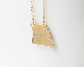 Missouri State Necklace in Gold, MO state gold necklace, state bar necklace, Missouri pride, Jefferson City, Kansas City