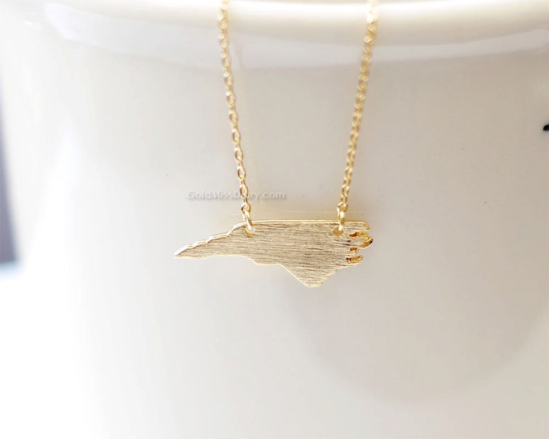 North Carolina State Necklace in Gold NC State Gold Necklace Etsy