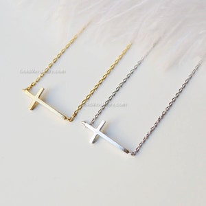 Gold sideways cross necklace/ Gold Filled necklace, dainty everyday necklace, wedding, birthday, bridesmaid gifts, image 5