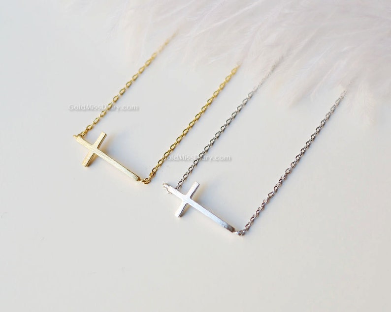 Gold sideways cross necklace/ Gold Filled necklace, dainty everyday necklace, wedding, birthday, bridesmaid gifts, image 5