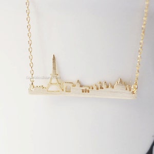 paris skyline bar necklace in gold, Paris souvenir bar necklace , city necklace, france eiffel tower, skyline necklace, gift ideas