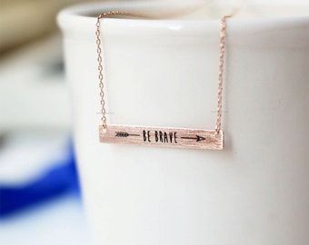be brave necklace in rose gold, bar necklace, dainty bar necklace, simple necklace ,gift ideas, birthday gift